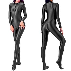 AMORESY Celestia Series Front-Zip Catsuit High-Gloss Nylon / Spandex Black XXL